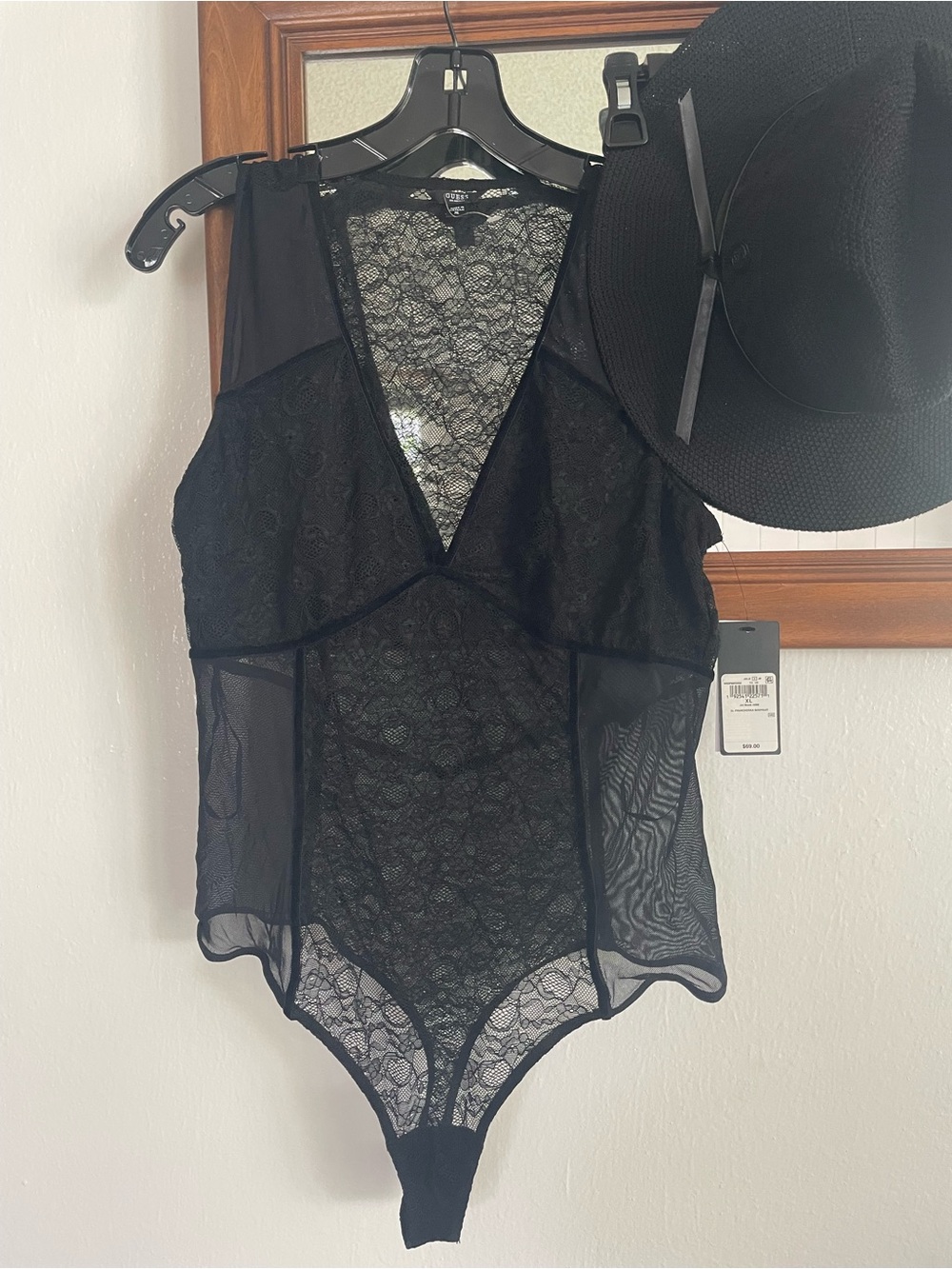 Guess Black Lace Sheer Bodysuit